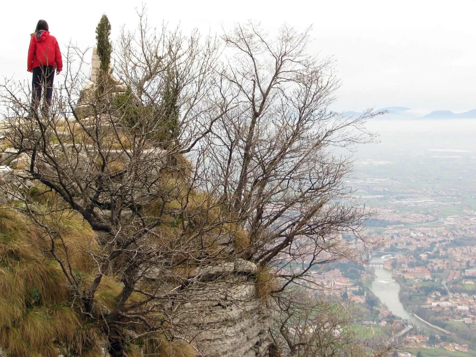 Il fiume Brenta che esce dalla valle verso la pianura di Bassano, visto dall'alto delle pendici rocciose della Pedemontana